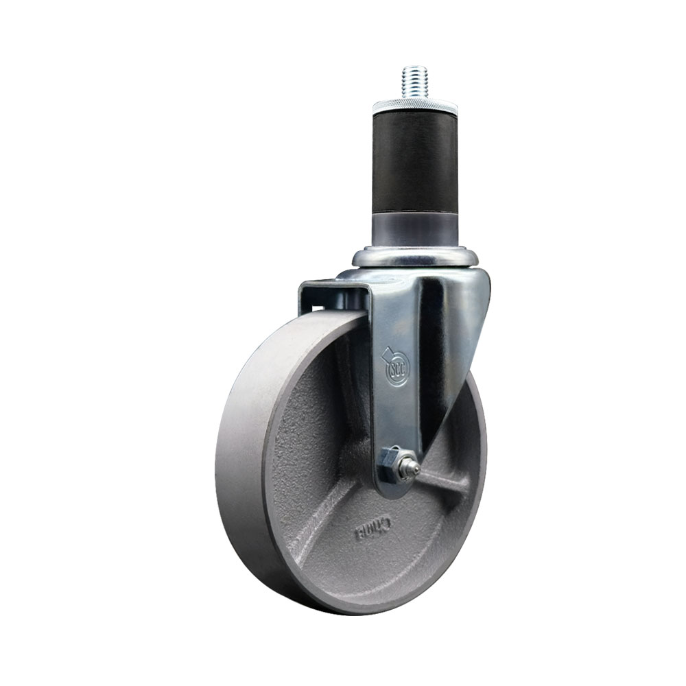SCC-EX20S515-SSR-158 Semi Steel Cast Iron Swivel Expanding Stem Caster with Roller Bearing 5 x 1.5 in. Silver Wheel & 1.63 in. Stem
