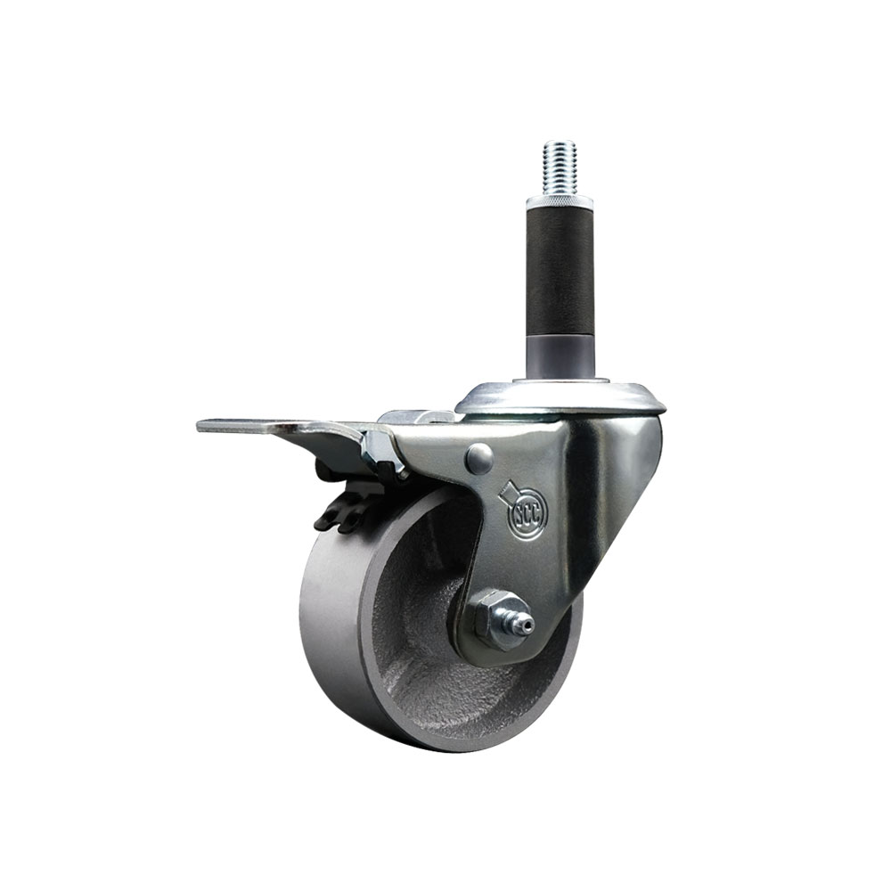 Semi Steel Cast Iron Swivel Expanding Stem Caster with Roller Bearing 3 x 1.5 in. Silver Wheel & 1 in. Stem & Total Locking Brake