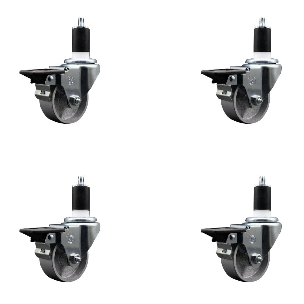 SCC-EX20S314-SSS-PLB-112-4 Semi Steel Cast Iron Swivel Expanding Stem Caster with 3 in. Silver Wheels & 1.5 in. Stems - Set of 4