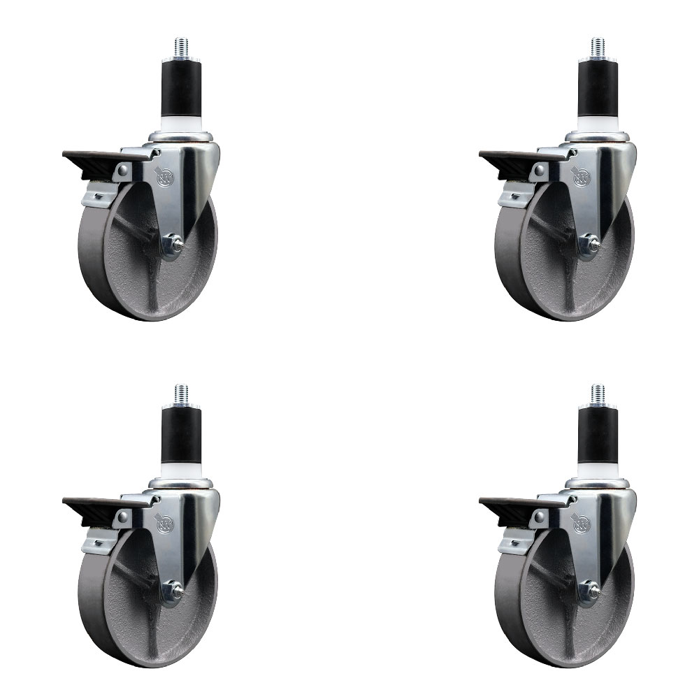 SCC-EX20S514-SSS-PLB-112-4 Semi Steel Cast Iron Swivel Expanding Stem Caster with 5 in. Silver Wheels & 1.5 in. Stems - Set of 4