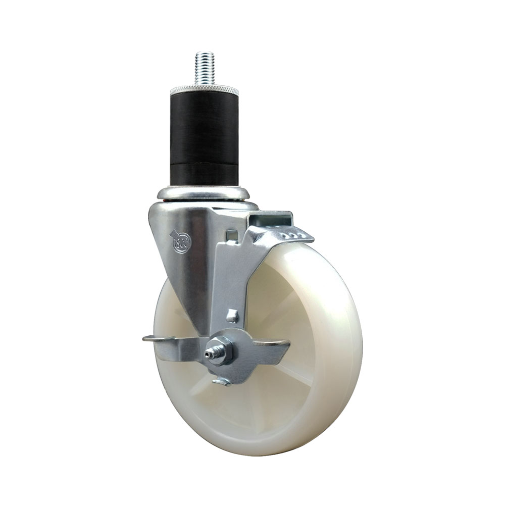 SCC-SSEX20S514-NYS-TLB-134 Stainless Steel Nylon Expanding Stem Swivel Caster with 5 in. White Wheel & 1.75 in. Stem & Top Locking Brake
