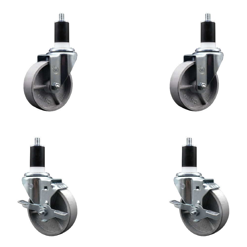 Semi Steel Cast Iron Swivel Expanding Stem Caster with Roller Bearings 4 x 1.5 in. Silver Wheels & 1.5 in. Stems - Set of 4