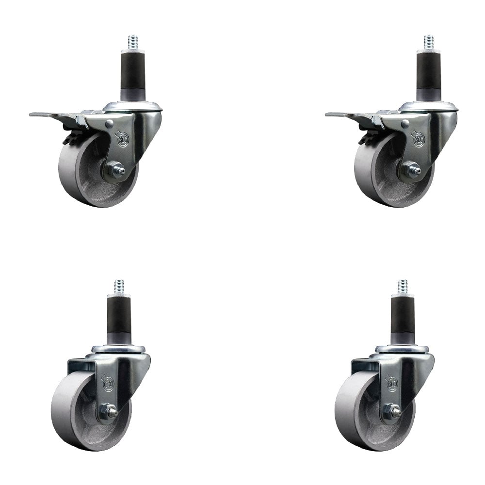 Semi Steel Cast Iron Swivel Expanding Stem Caster with Roller Bearings 3 x 1.5 in. Silver Wheels & 1.25 in. Stems 2 - Set of 4