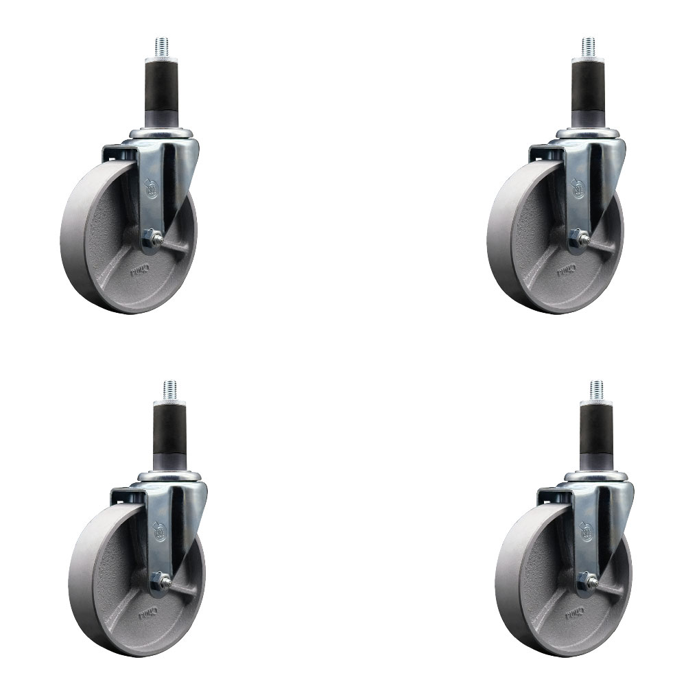 SCC-EX20S515-SSR-114-4 Semi Steel Cast Iron Swivel Expanding Stem Caster with Roller Bearings 5 x 1.5 in. Silver Wheels & 1.25 in. Stems - Set of 4