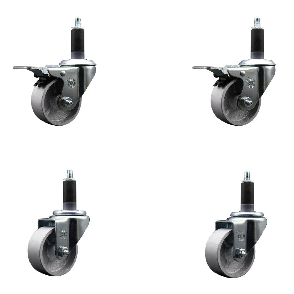 Semi Steel Cast Iron Swivel Expanding Stem Caster with Roller Bearings 3 x 1.5 in. Silver Wheels & 1.13 in. Stems 2 - Set of 4