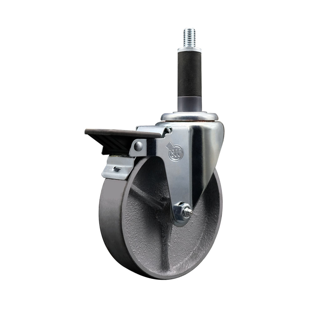 Semi Steel Cast Iron Swivel Expanding Stem Caster with Roller Bearing 5 x 1.5 in. Silver Wheel & 1 in. Stem & Posi Locking Brake
