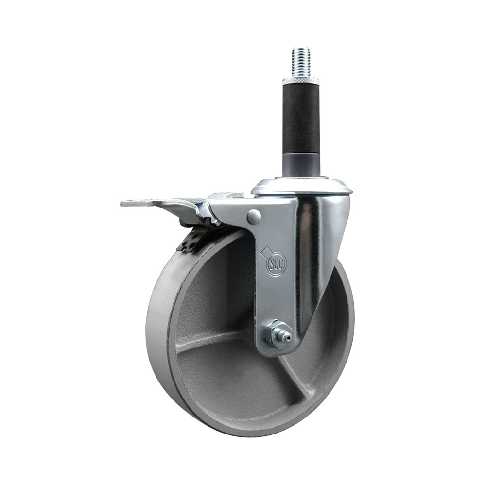 Semi Steel Cast Iron Swivel Expanding Stem Caster with Roller Bearing 5 x 1.5 in. Silver Wheel & 1 in. Stem & Total Locking Brake