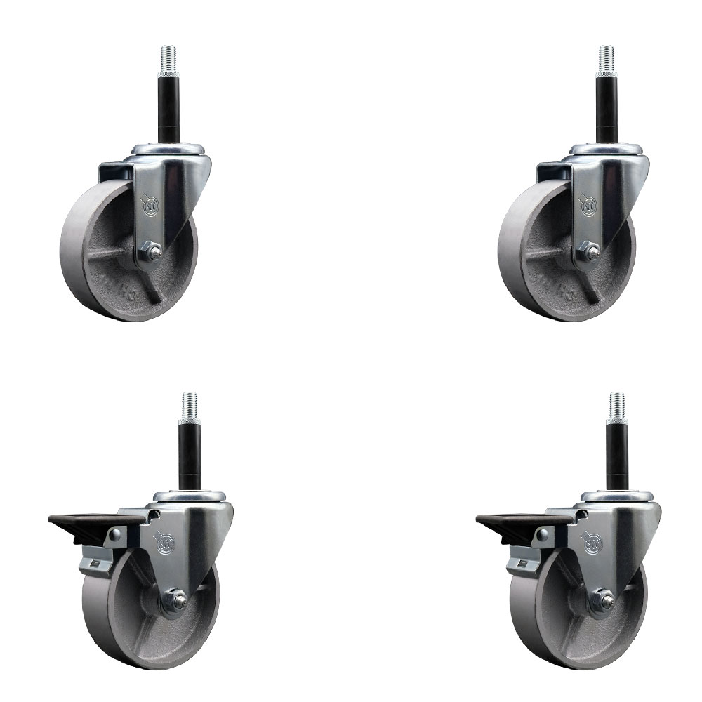 Semi Steel Cast Iron Swivel Expanding Stem Caster with Roller Bearings 4 x 1.5 in. Silver Wheels & 0.75 in. Stems - Set of 4