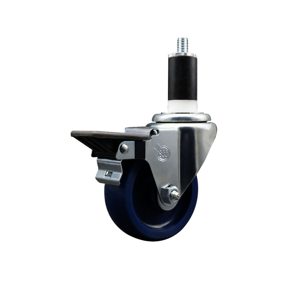 SCC-EX20S3514-SPUS-PLB-138 Solid Polyurethane Expanding Stem Swivel Caster with 3.5 in. Blue Wheel & 1.38 in. Stem & Posi Locking Brake