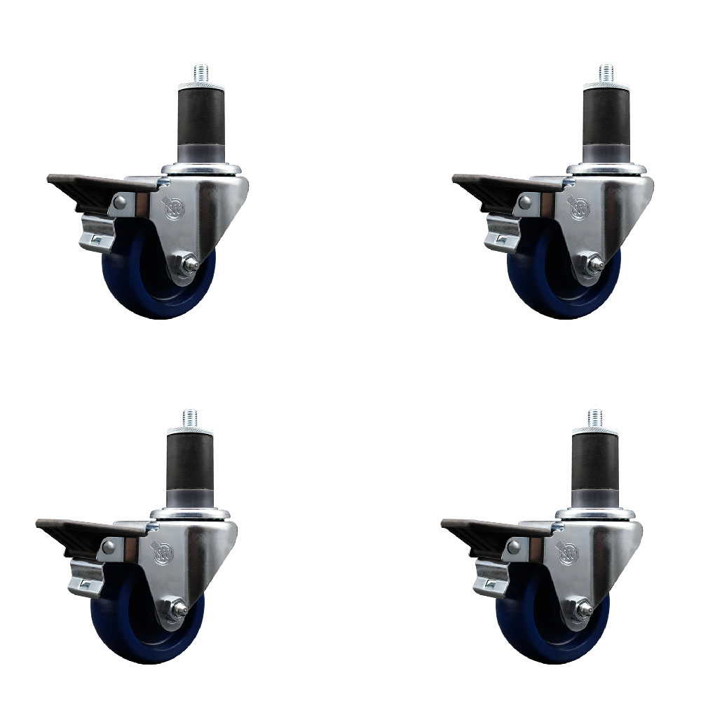 SCC-EX20S314-SPUS-PLB-158-4 Solid Polyurethane Swivel Expanding Stem Caster with 3 in. Blue Wheels & 1.63 in. Stems - Set of 4