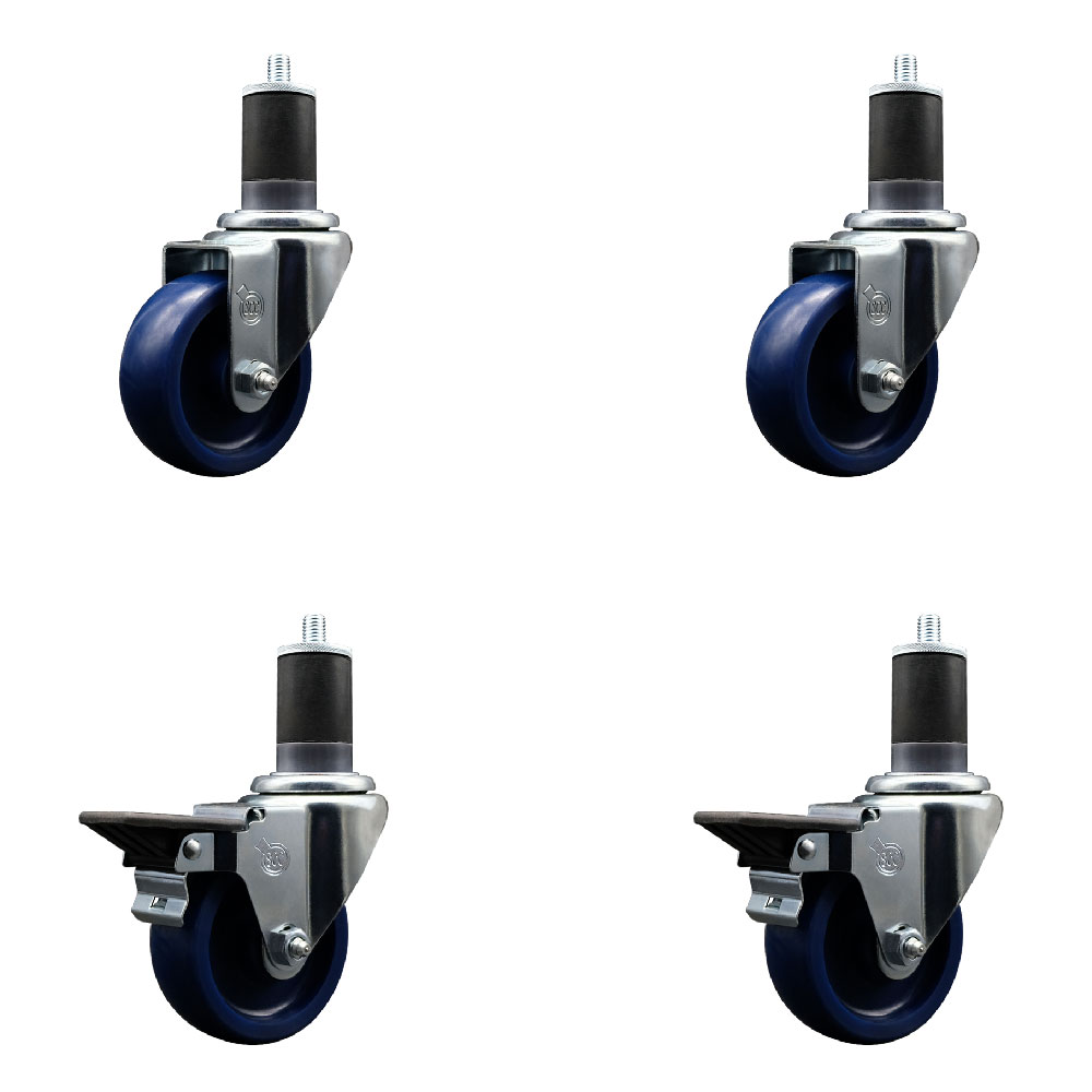 SCC-EX20S3514-SPUS-2-PLB-2-158 Solid Polyurethane Swivel Expanding Stem Caster with 3.5 in. Blue Wheels & 1.63 in. Stems - Set of 4