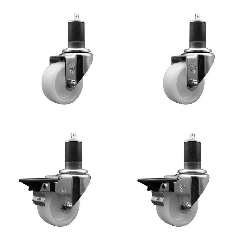 SCC-EX20S314-NYS-2-PLB-2-158 Nylon Swivel Expanding Stem Caster with 3 in. White Wheel & 1.63 in. Stems - Set of 4