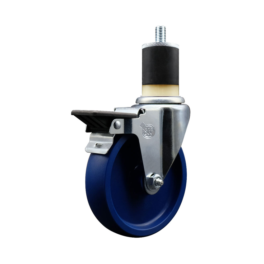 SCC-EX20S514-SPUS-PLB-178 Solid Polyurethane Expanding Stem Swivel Caster with 5 in. Blue Wheel & 1.87 in. Stem & Posi Locking Brake