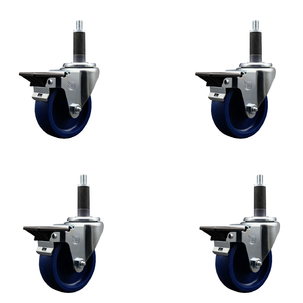 SCC-EX20S414-SPUS-PLB-1-4 Solid Polyurethane Swivel Expanding Stem Caster with 4 in. Blue Wheels & 1 in. Stems - Set of 4