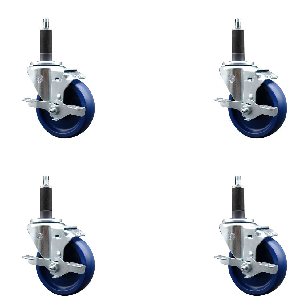 SCC-EX20S414-SPUS-TLB-1-4 Solid Polyurethane Swivel Expanding Stem Caster with 4 in. Blue Wheels & 1 in. Stems - Set of 4