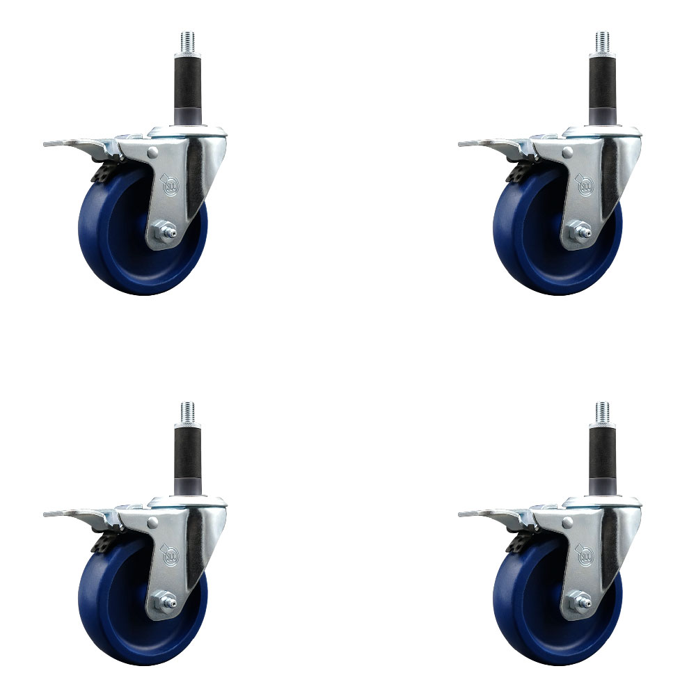 SCC-EXTTL20S414-SPUS-1-4 Solid Polyurethane Swivel Expanding Stem Caster with 4 in. Blue Wheels & 1 in. Stems - Set of 4
