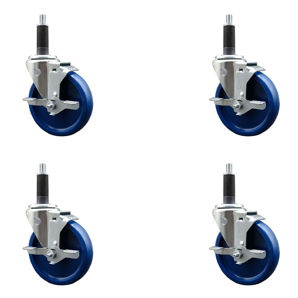 SCC-EX20S514-SPUS-TLB-1-4 Solid Polyurethane Swivel Expanding Stem Caster with 5 in. Blue Wheels & 1 in. Stems - Set of 4