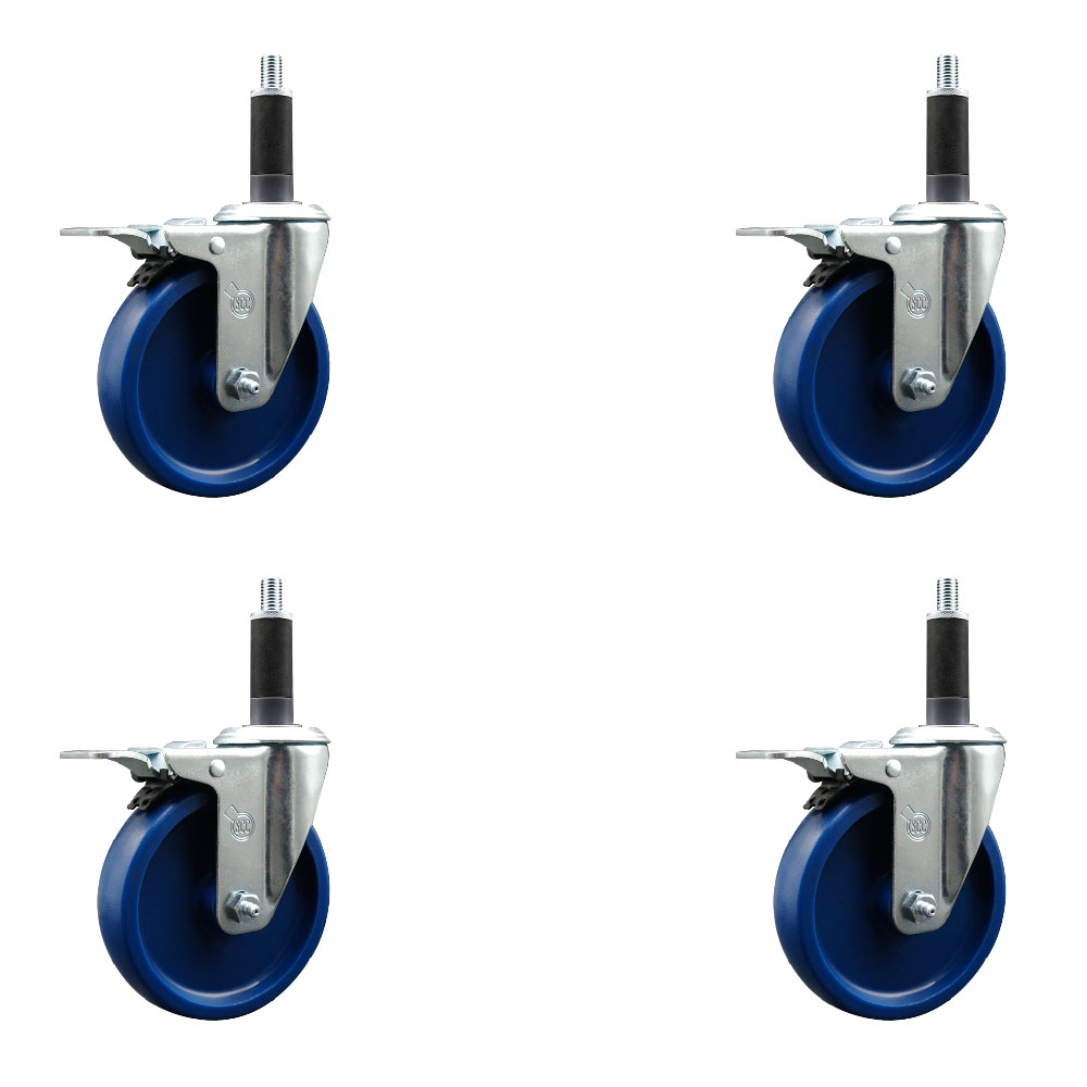 SCC-EXTTL20S514-SPUS-1-4 Solid Polyurethane Swivel Expanding Stem Caster with 5 in. Blue Wheels & 1 in. Stems - Set of 4