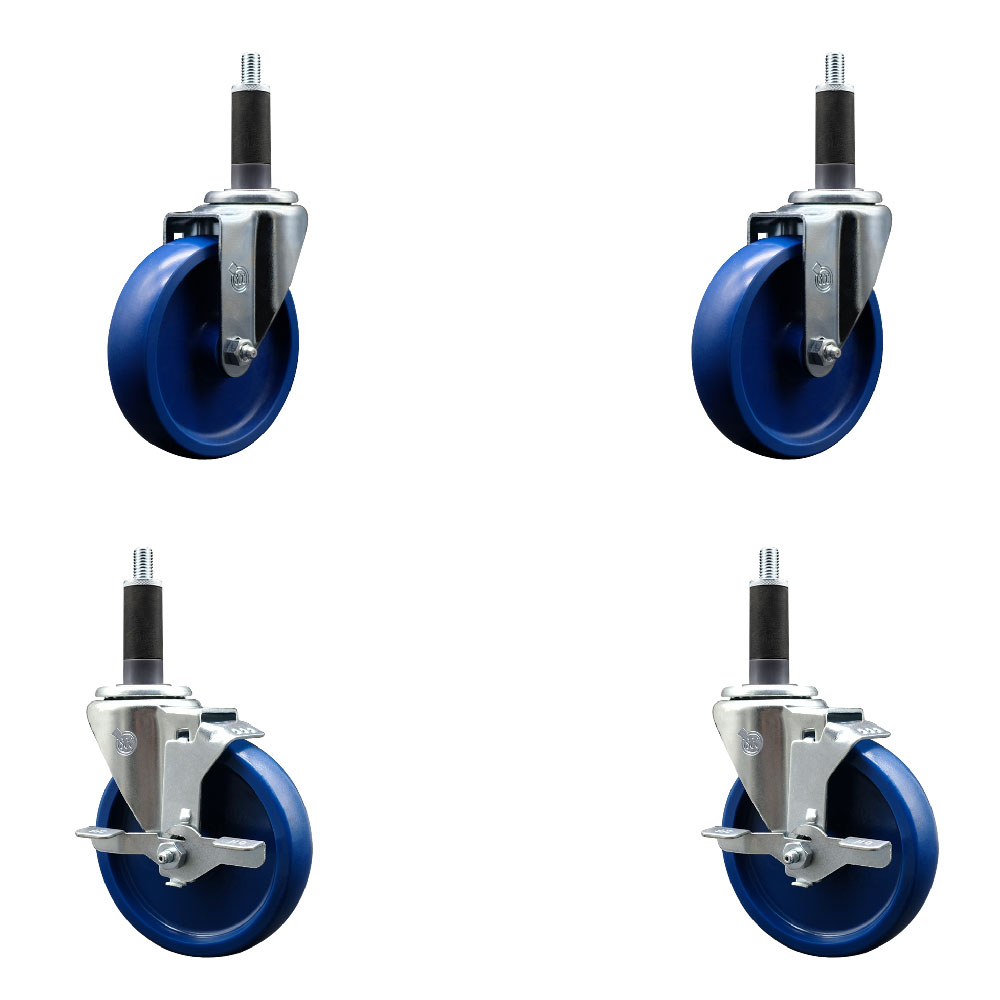SCC-EX20S514-SPUS-2-TLB-2-1 Solid Polyurethane Swivel Expanding Stem Caster with 5 in. Blue Wheels & 1 in. Stems - Set of 4