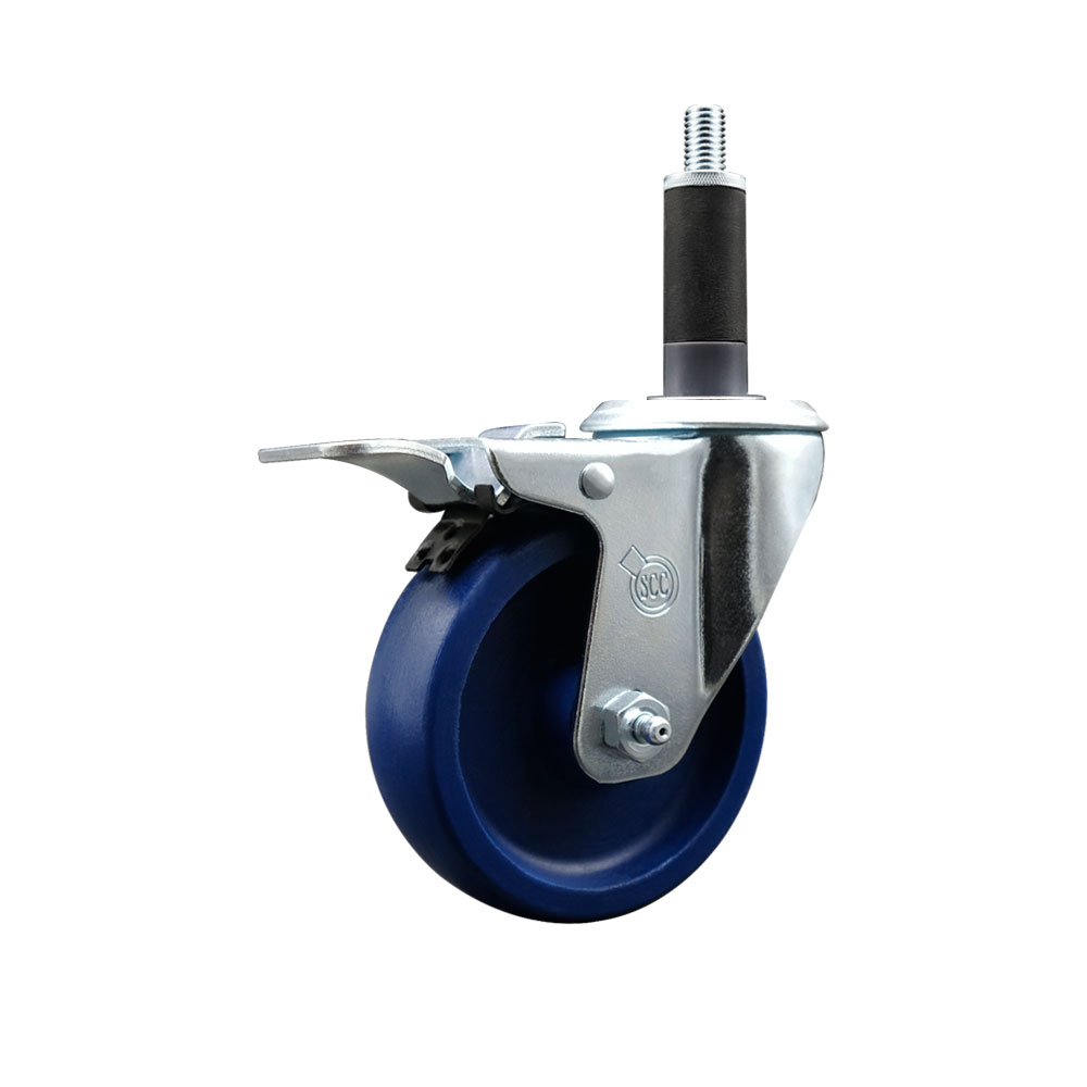 SCC-SSEXTTL20S414-SPUS-1 Stainless Steel Solid Polyurethane Expanding Stem Swivel Caster with 4 in. Blue Wheel & 1 in. Stem & Total Locking Brake