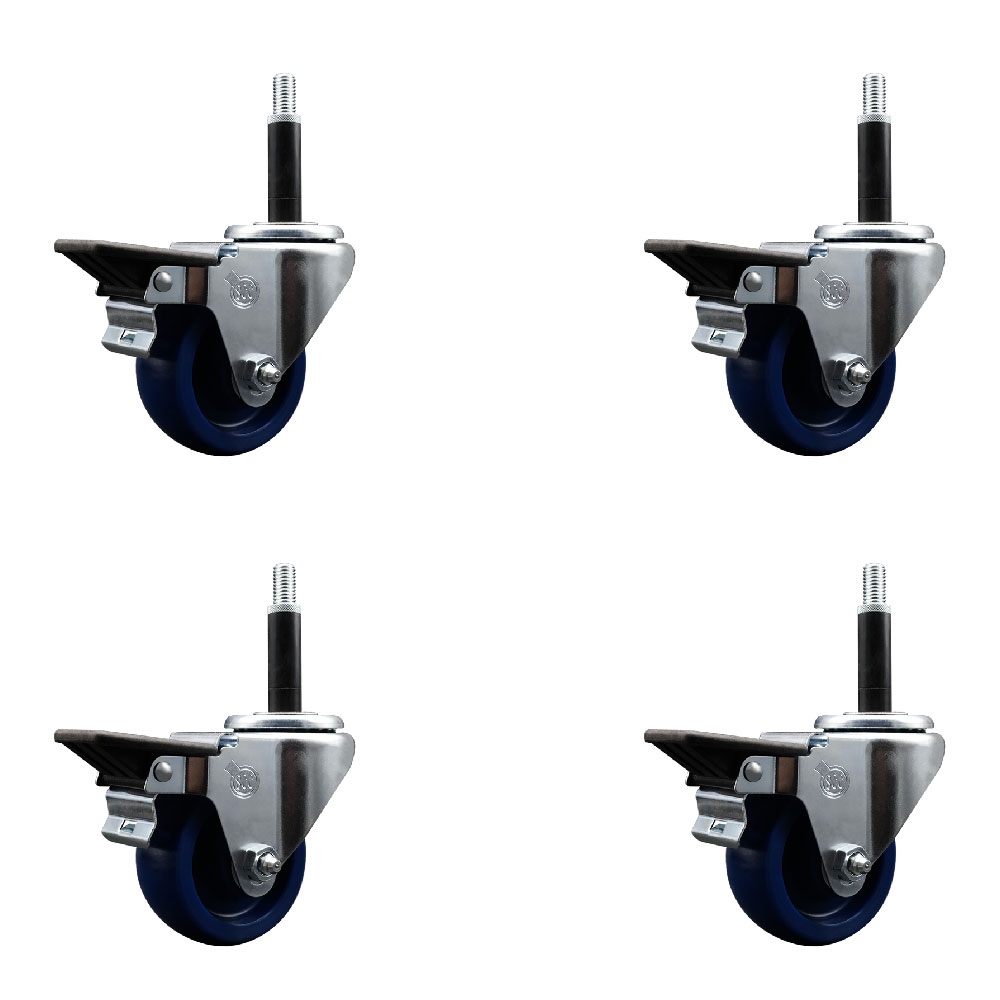 SCC-EX20S314-SPUS-PLB-34-4 Solid Polyurethane Swivel Expanding Stem Caster with 3 in. Blue Wheels & 0.75 in. Stems - Set of 4