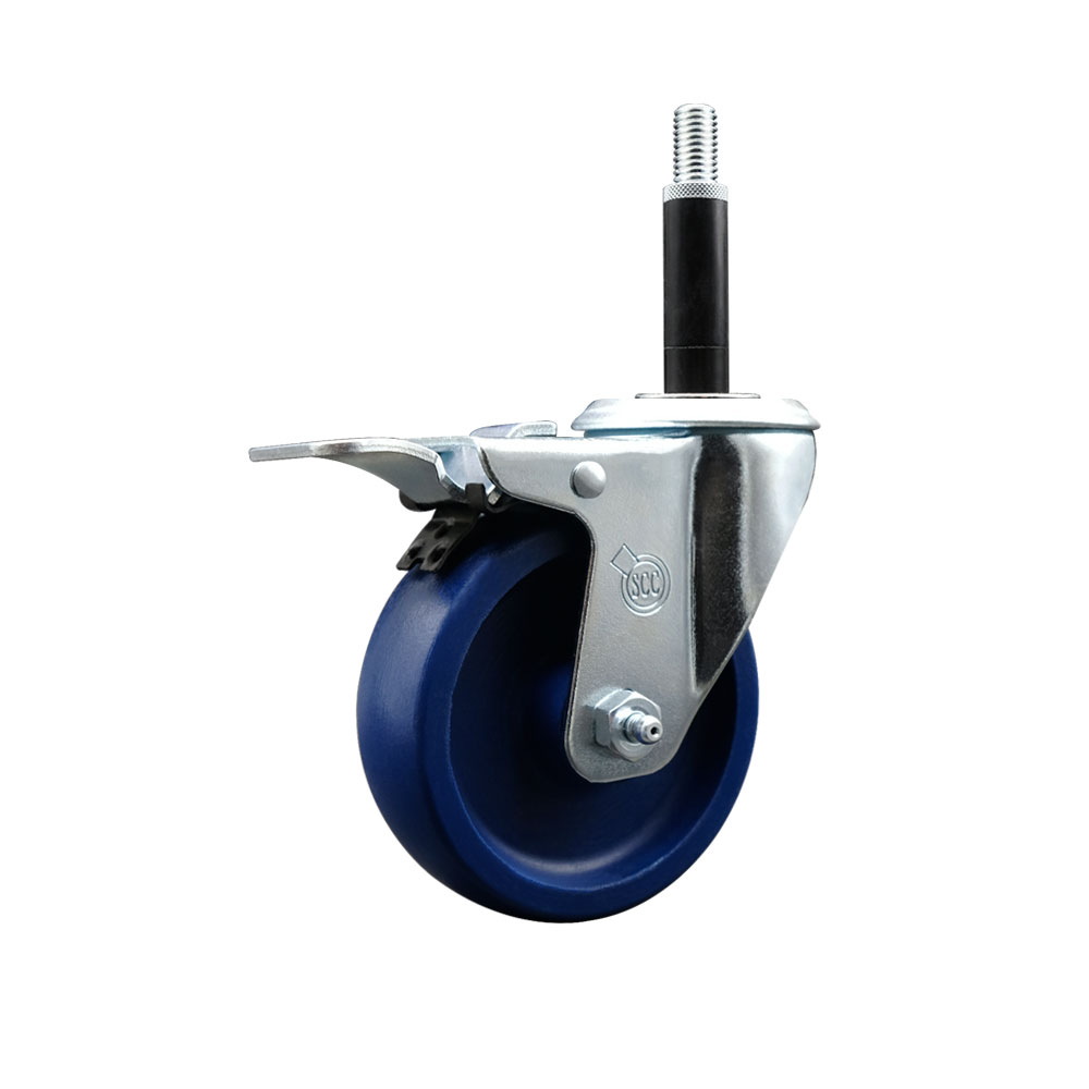 SCC-EXTTL20S414-SPUS-34 Solid Polyurethane Expanding Stem Swivel Caster with 4 in. Blue Wheel & 0.75 in. Stem & Total Locking Brake