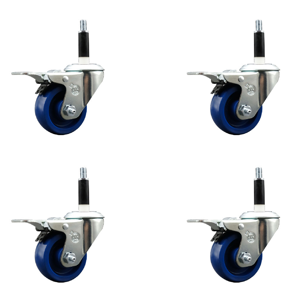 SCC-EXTTL20S314-SPUS-78-4 Solid Polyurethane Swivel Expanding Stem Caster with 3 in. Blue Wheels & 0.87 in. Stems - Set of 4