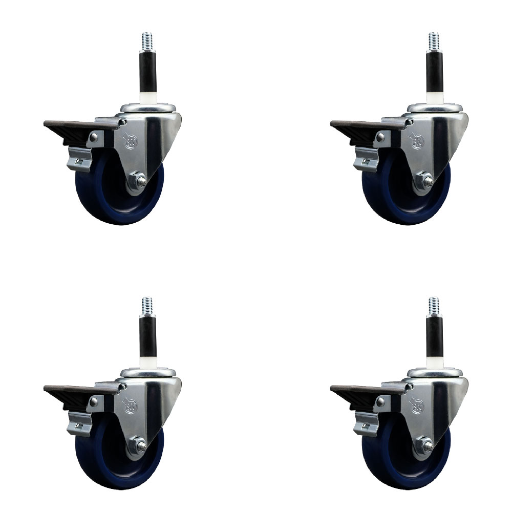 SCC-EX20S3514-SPUS-PLB-78-4 Solid Polyurethane Swivel Expanding Stem Caster with 3.5 in. Blue Wheels & 0.87 in. Stems - Set of 4