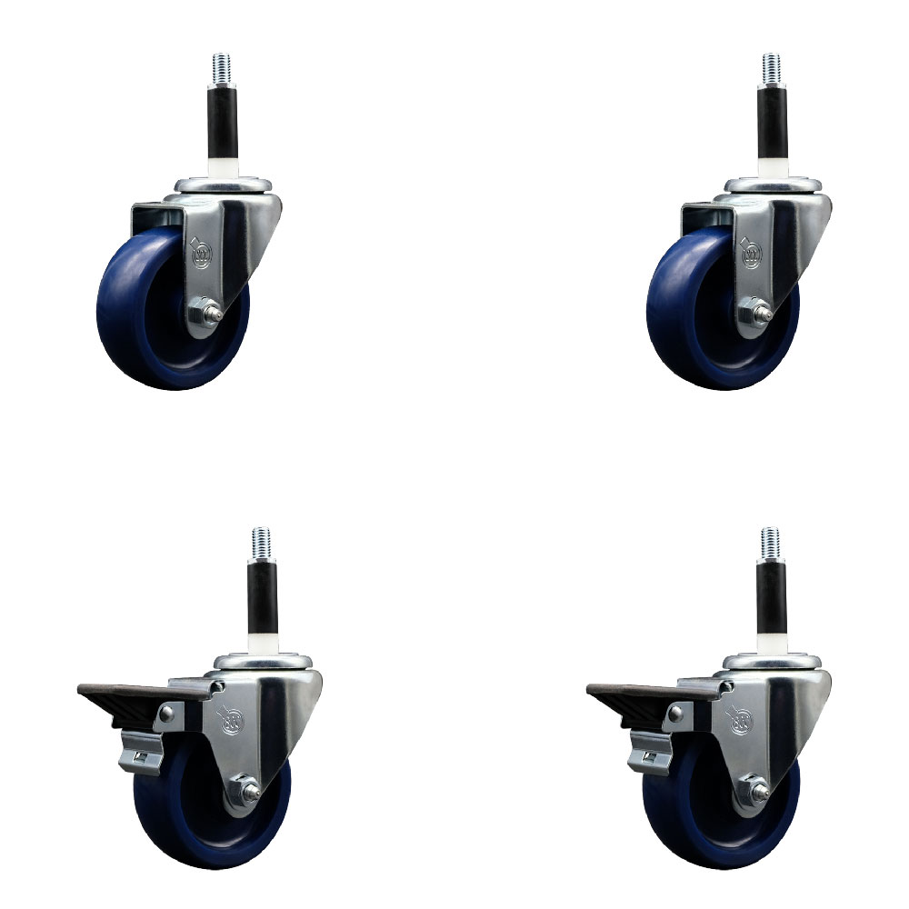 SCC-EX20S3514-SPUS-2-PLB-2-78 Solid Polyurethane Swivel Expanding Stem Caster with 3.5 in. Blue Wheels & 0.87 in. Stems - Set of 4