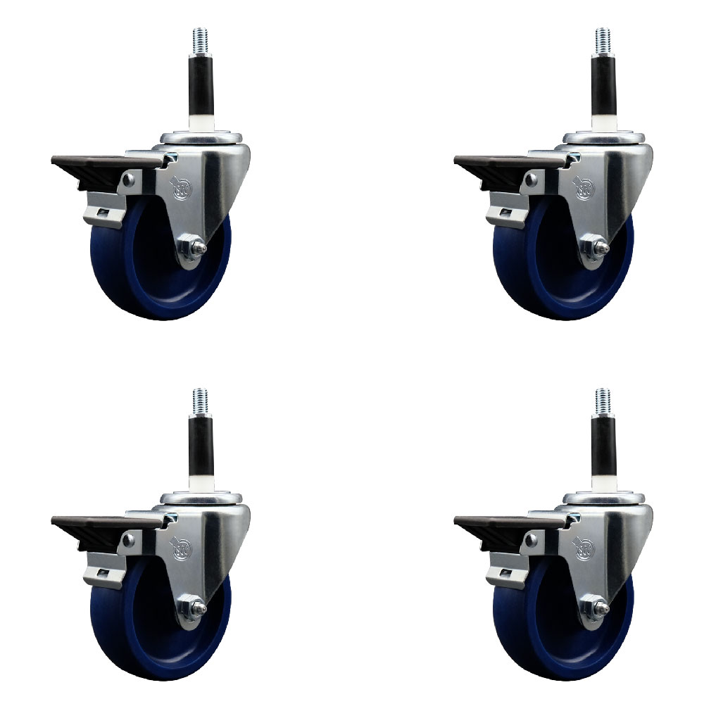 SCC-EX20S414-SPUS-PLB-78-4 Solid Polyurethane Swivel Expanding Stem Caster with 4 in. Blue Wheels & 0.87 in. Stems - Set of 4