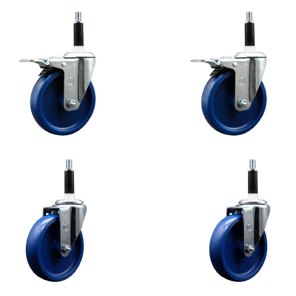 SCC-EXTTL20S514-SPUS-2-S-2-78 Solid Polyurethane Swivel Expanding Stem Caster with 5 in. Blue Wheels & 0.87 in. Stems - Set of 4