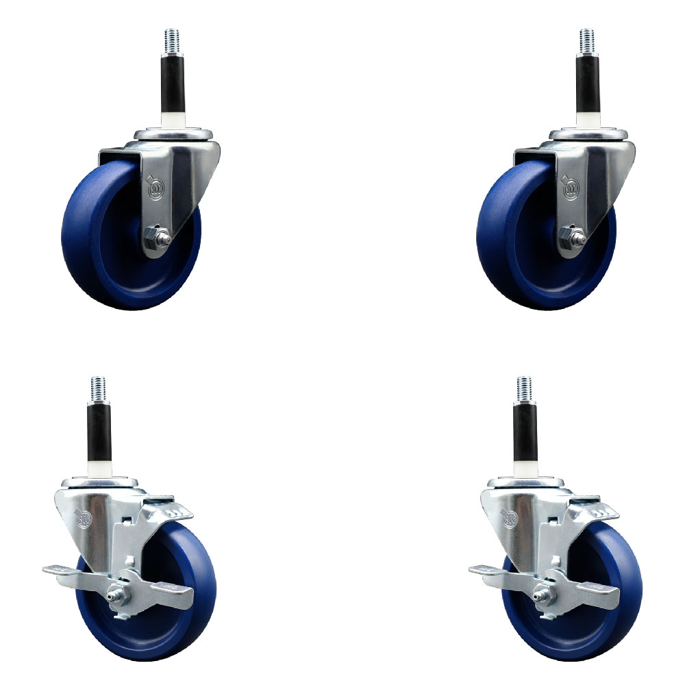 SCC-SSEX20S414-SPUS-2-TLB-2-78 Stainless Steel Solid Polyurethane Swivel Expanding Stem Caster with 4 in. Blue Wheels & 0.87 in. Stems - Set of 4