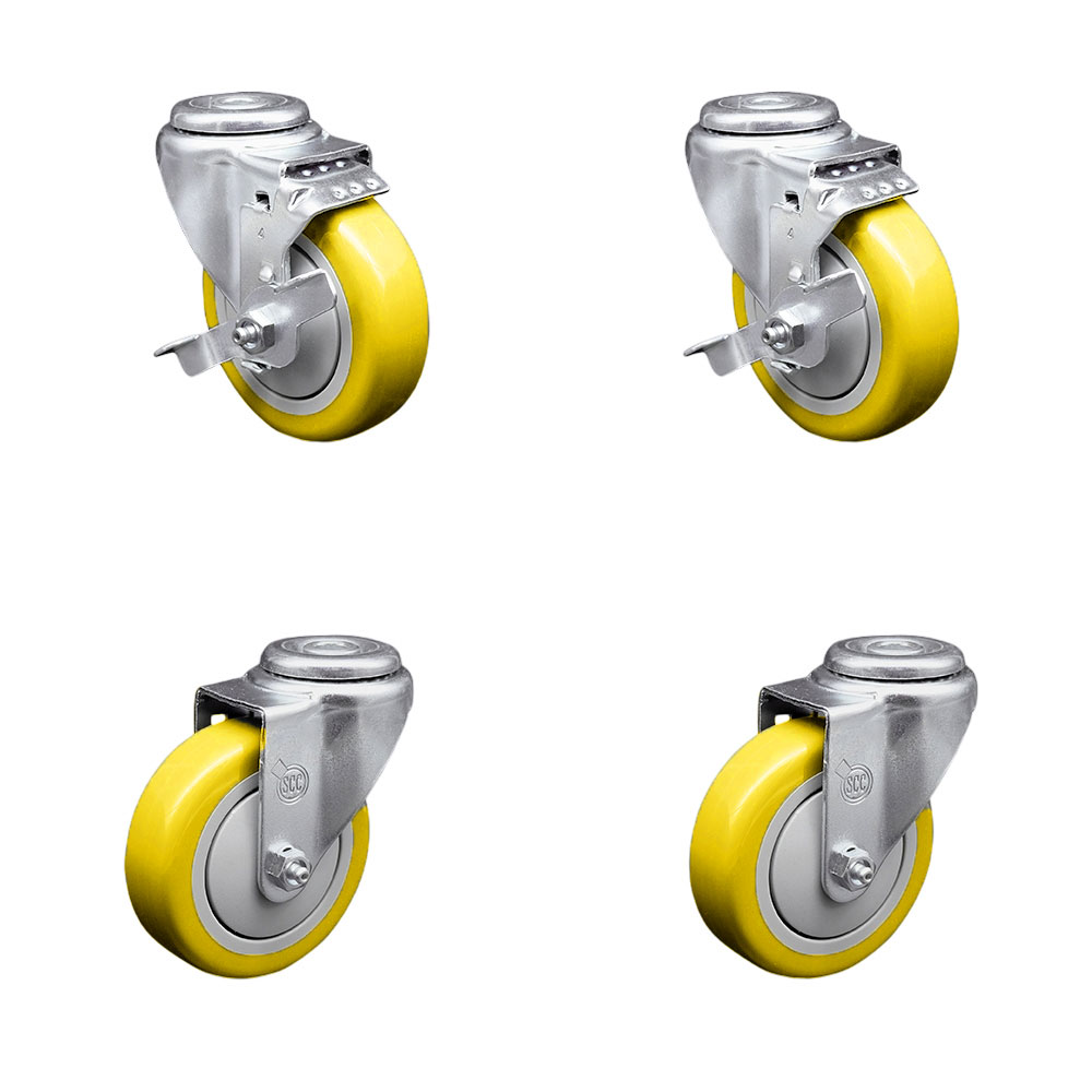 SCC-BH20S414-PPUB-YEL-TLB-2-S-2 Polyurethane Swivel Bolt Hole Caster with 4 x 1.25 in. Yellow Wheels - Set of 4