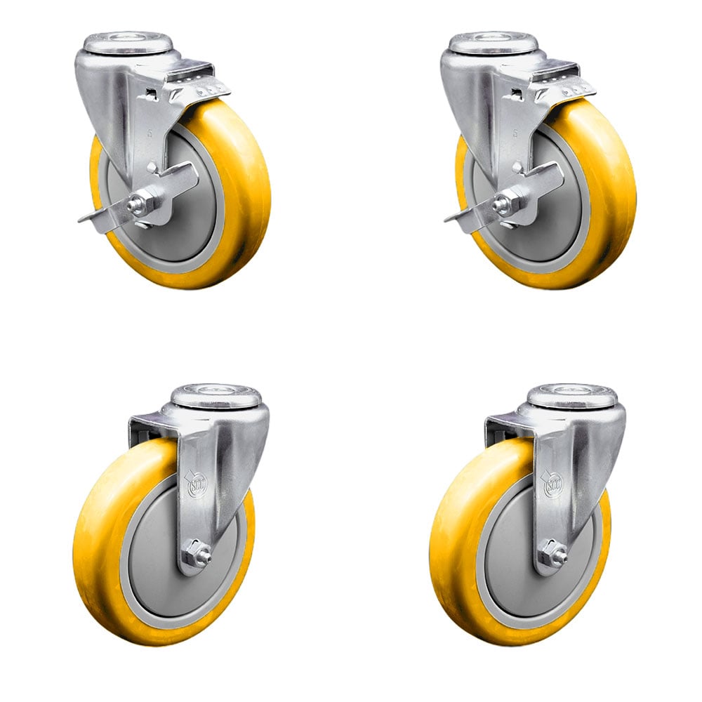 SCC-BH20S514-PPUB-YEL-TLB-2-S-2 Polyurethane Swivel Bolt Hole Caster with 5 x 1.25 in. Yellow Wheels - Set of 4