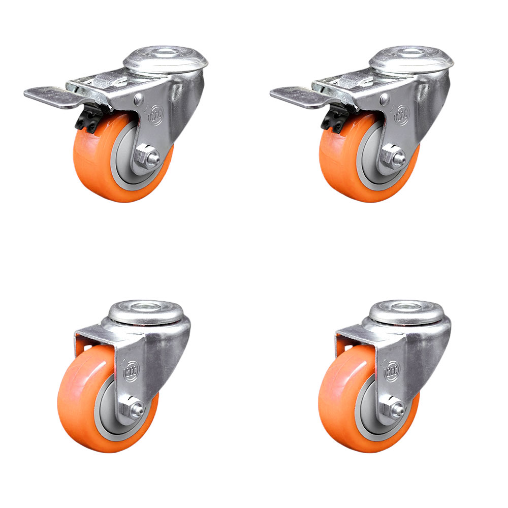 SCC-BHTTL20S314-PPUB-ORG-2-S-2 Polyurethane Swivel Bolt Hole Caster with 3 x 1.25 in. Orange Wheels - Set of 4