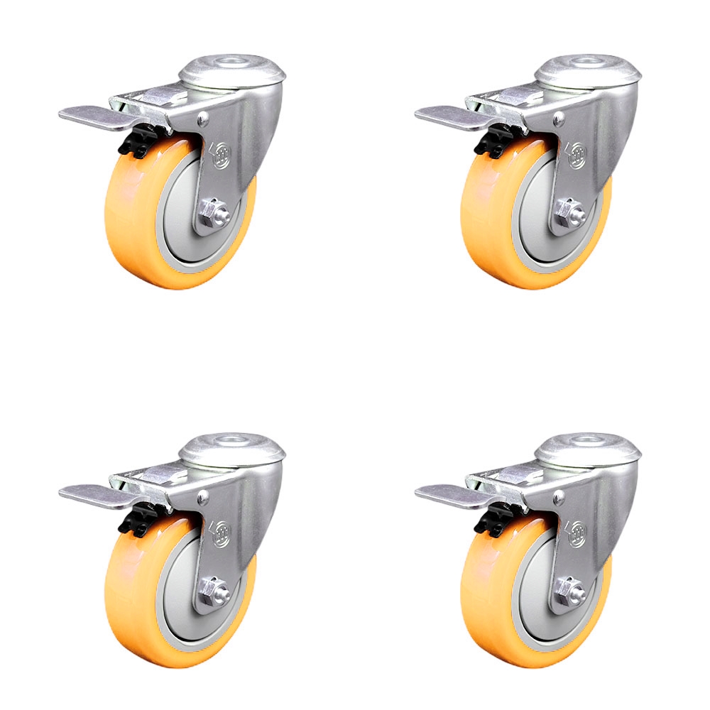 SCC-BHTTL20S414-PPUB-YEL-4 Polyurethane Swivel Bolt Hole Caster with 4 x 1.25 in. Yellow Wheels - Set of 4