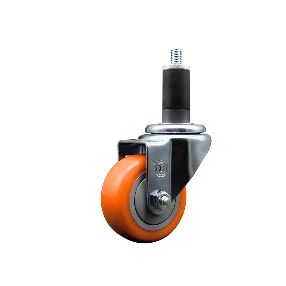 SCC-EX20S314-PPUB-ORG-114 Polyurethane Expanding Stem Swivel Caster with 3 in. Orange Wheel & 1.25 in. Stem