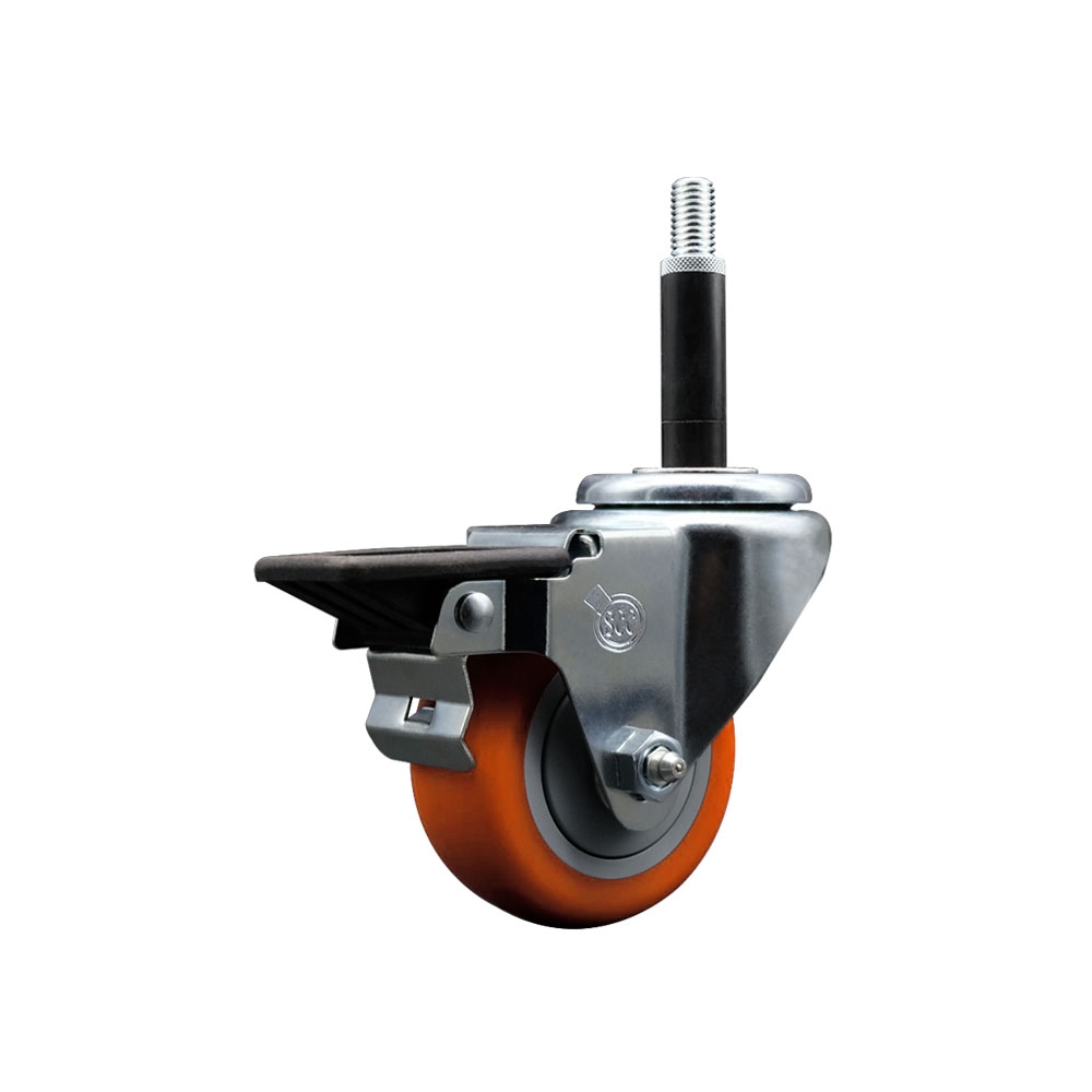 SCC-EX20S314-PPUB-ORG-PLB-34 Polyurethane Expanding Stem Swivel Caster with 3 in. Orange Wheel & 0.75 in. Stem & Posi Locking Brake