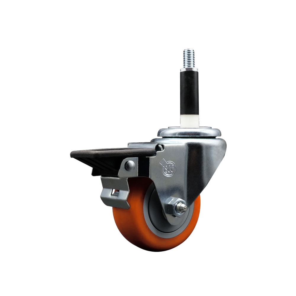 SCC-EX20S314-PPUB-ORG-PLB-78 Polyurethane Expanding Stem Swivel Caster with 3 in. Orange Wheel & 0.87 in. Stem & Posi Locking Brake