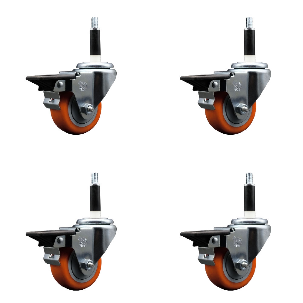 SCC-EX20S314-PPUB-ORG-PLB-78-4 Polyurethane Swivel Expanding Stem Caster with 3 in. Orange Wheels & 0.87 in. Stems - Set of 4