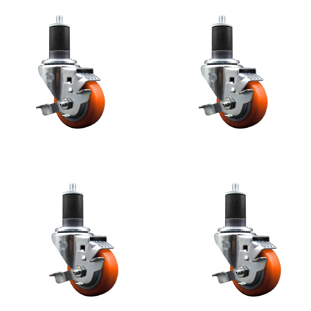 SCC-EX20S314-PPUB-ORG-TLB-158-4 Polyurethane Swivel Expanding Stem Caster with 3 in. Orange Wheels & 1.63 in. Stems - Set of 4