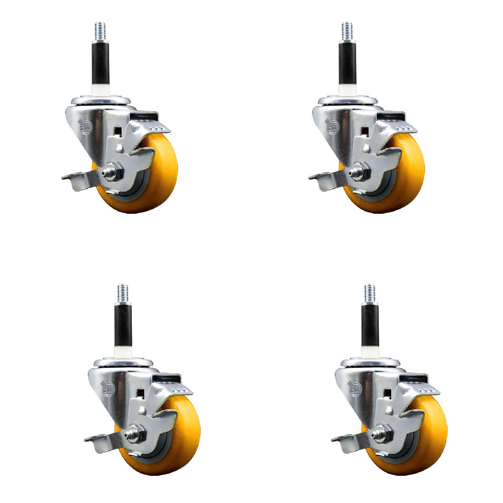 SCC-EX20S314-PPUB-YEL-TLB-78-4 Polyurethane Swivel Expanding Stem Caster with 3 in. Yellow Wheels & 0.87 in. Stems - Set of 4