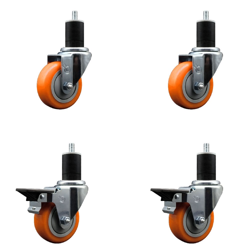 SCC-EX20S3514-PPUB-ORG-2-PLB-2-134 Polyurethane Swivel Expanding Stem Caster with 3.5 in. Orange Wheels & 1.75 in. Stems - Set of 4