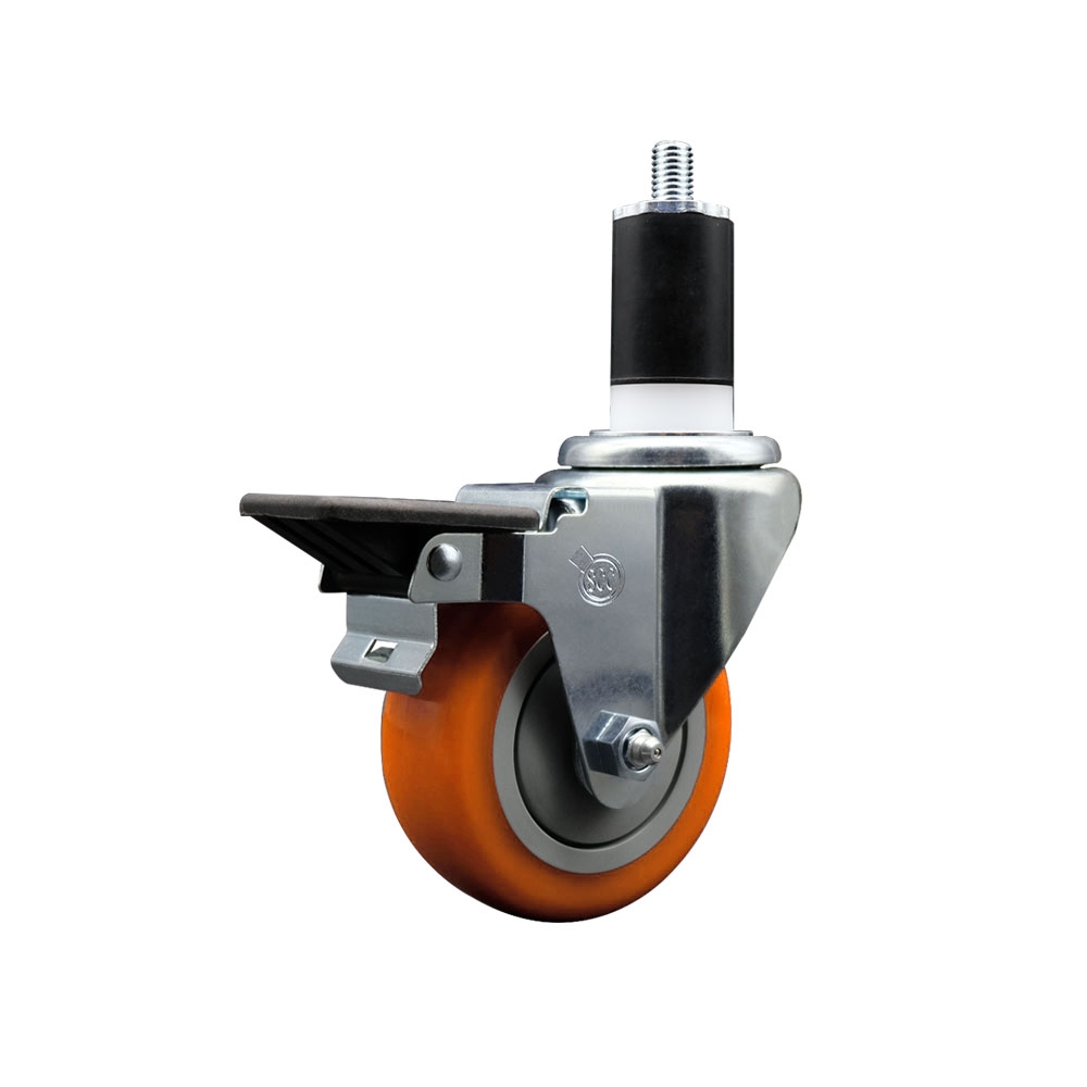 SCC-EX20S3514-PPUB-ORG-PLB-112 Polyurethane Expanding Stem Swivel Caster with 3.5 in. Orange Wheel & 1.5 in. Stem & Posi Locking Brake