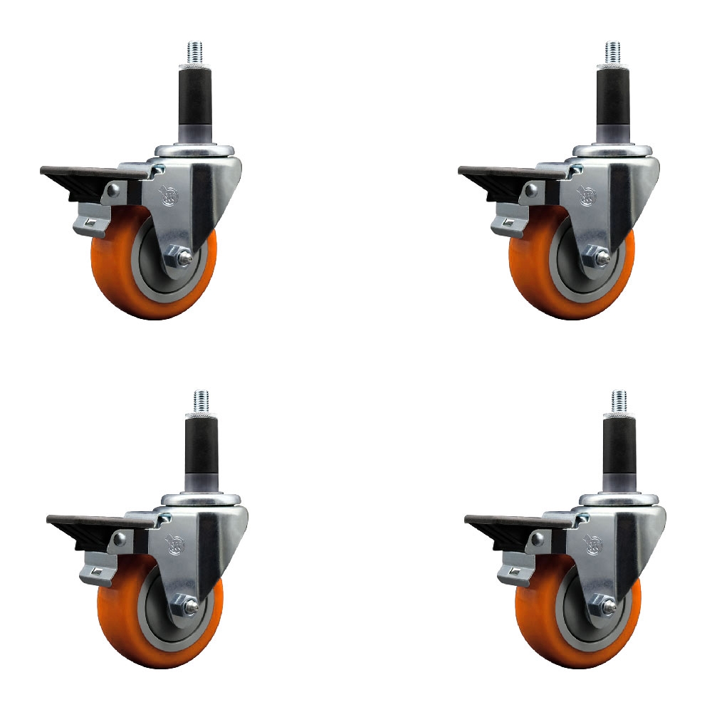 SCC-EX20S3514-PPUB-ORG-PLB-118-4 Polyurethane Swivel Expanding Stem Caster with 3.5 in. Orange Wheels & 1.13 in. Stems - Set of 4