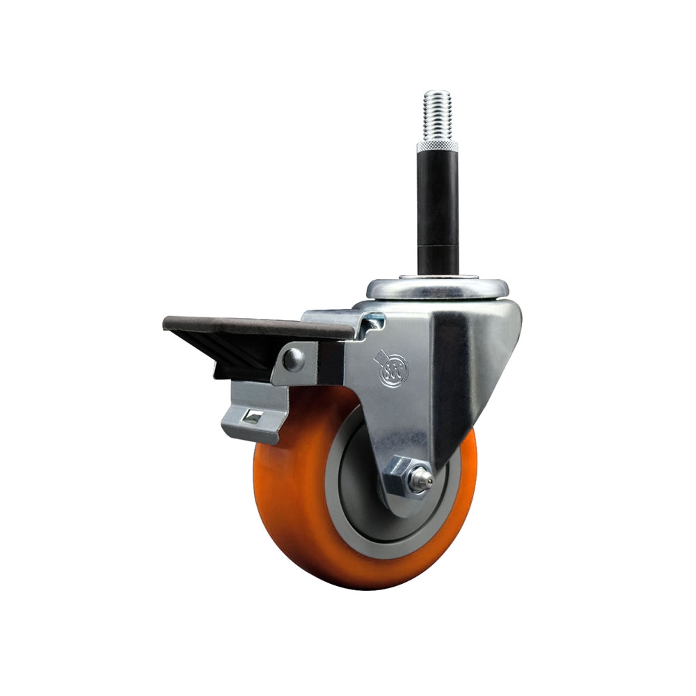 SCC-EX20S3514-PPUB-ORG-PLB-34 Polyurethane Expanding Stem Swivel Caster with 3.5 in. Orange Wheel & 0.75 in. Stem & Posi Locking Brake