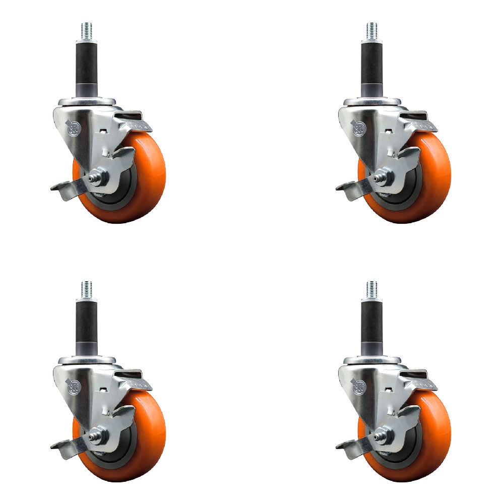 SCC-EX20S3514-PPUB-ORG-TLB-1-4 Polyurethane Swivel Expanding Stem Caster with 3.5 in. Orange Wheels & 1 in. Stems - Set of 4