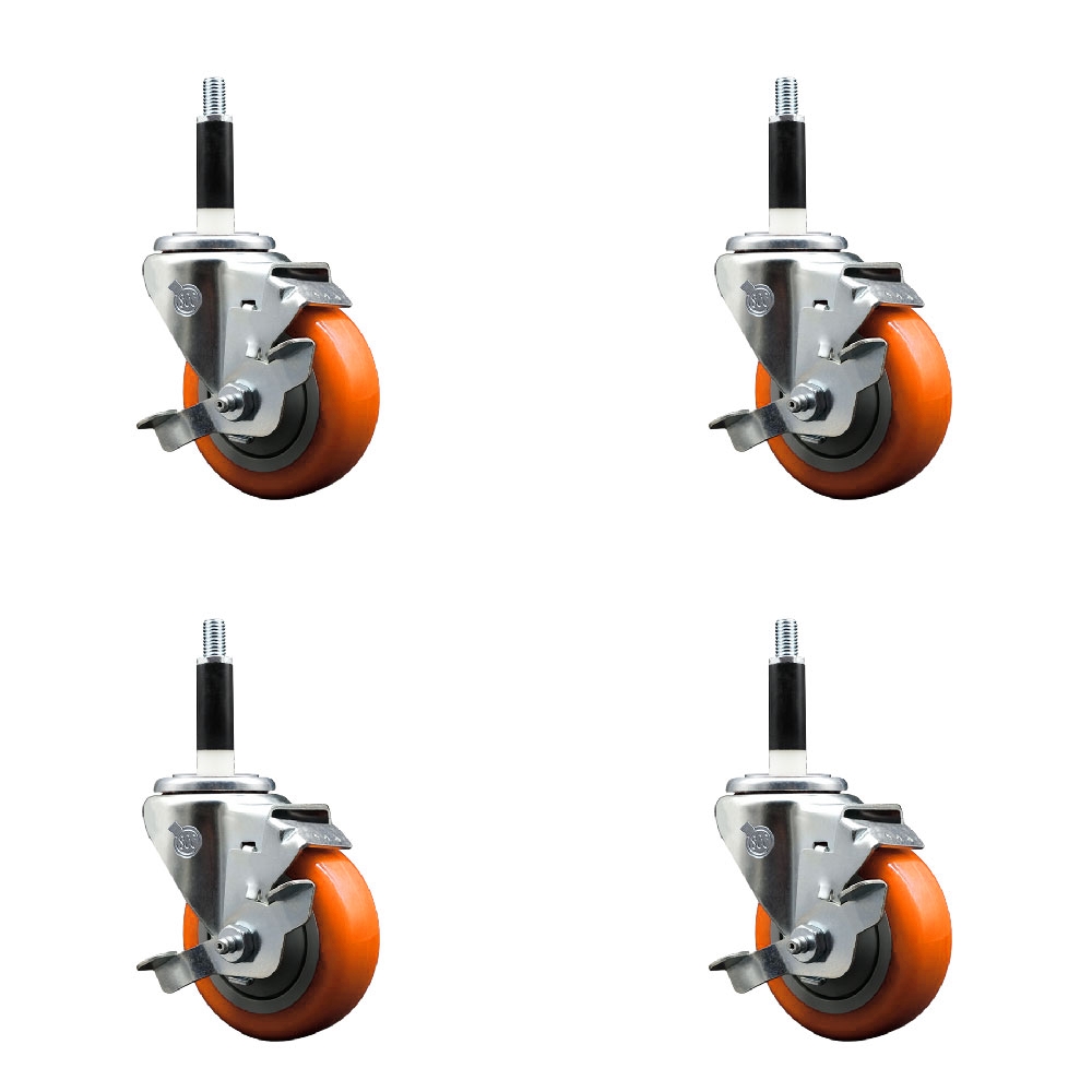 SCC-EX20S3514-PPUB-ORG-TLB-78-4 Polyurethane Swivel Expanding Stem Caster with 3.5 in. Orange Wheels & 0.87 in. Stems - Set of 4
