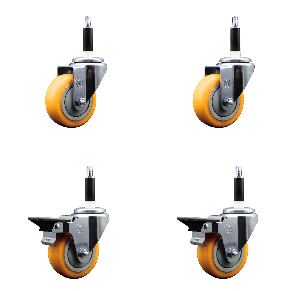 SCC-EX20S3514-PPUB-YEL-2-PLB-2-78 Polyurethane Swivel Expanding Stem Caster with 3.5 in. Yellow Wheels & 0.87 in. Stems - Set of 4