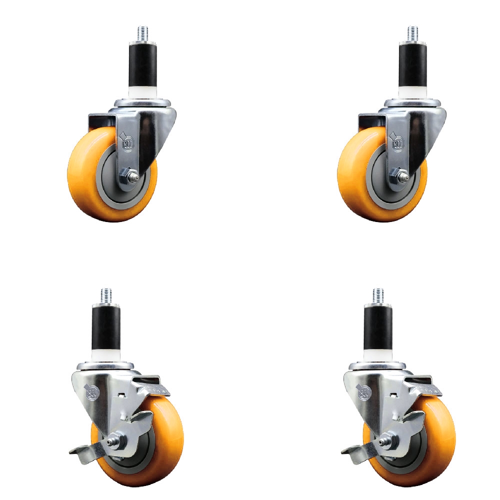 SCC-EX20S3514-PPUB-YEL-2-TLB-2-138 Polyurethane Swivel Expanding Stem Caster with 3.5 in. Yellow Wheels & 1.38 in. Stems - Set of 4